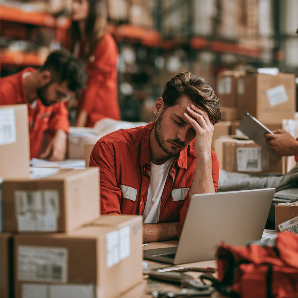 A stressed manager emails his vendor about a custom apparel order that doesn’t match the sample.