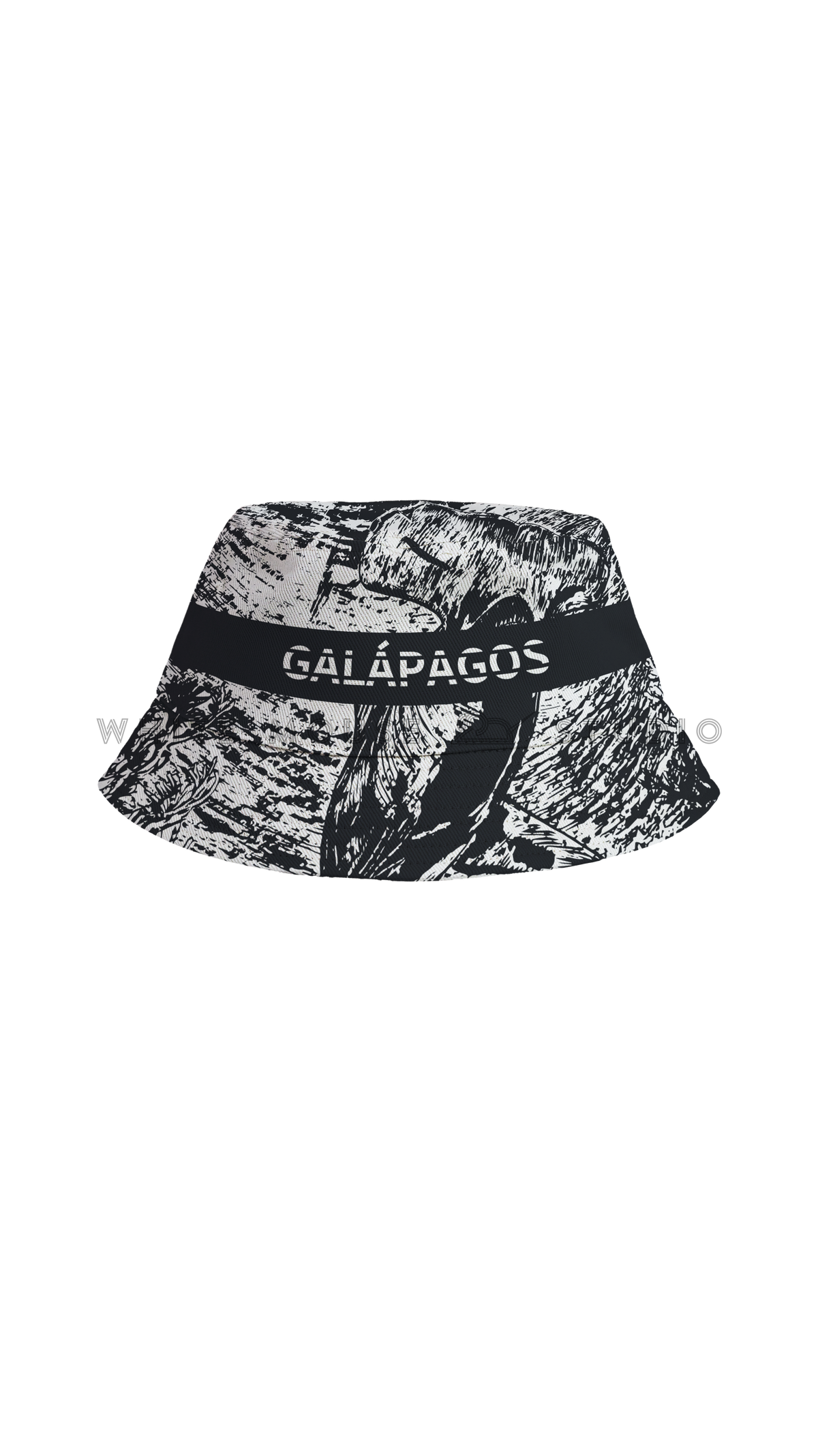 Black fisherman's bucket hat with hammerhead shark design