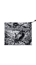 Black water-resistant bag with hammerhead shark design