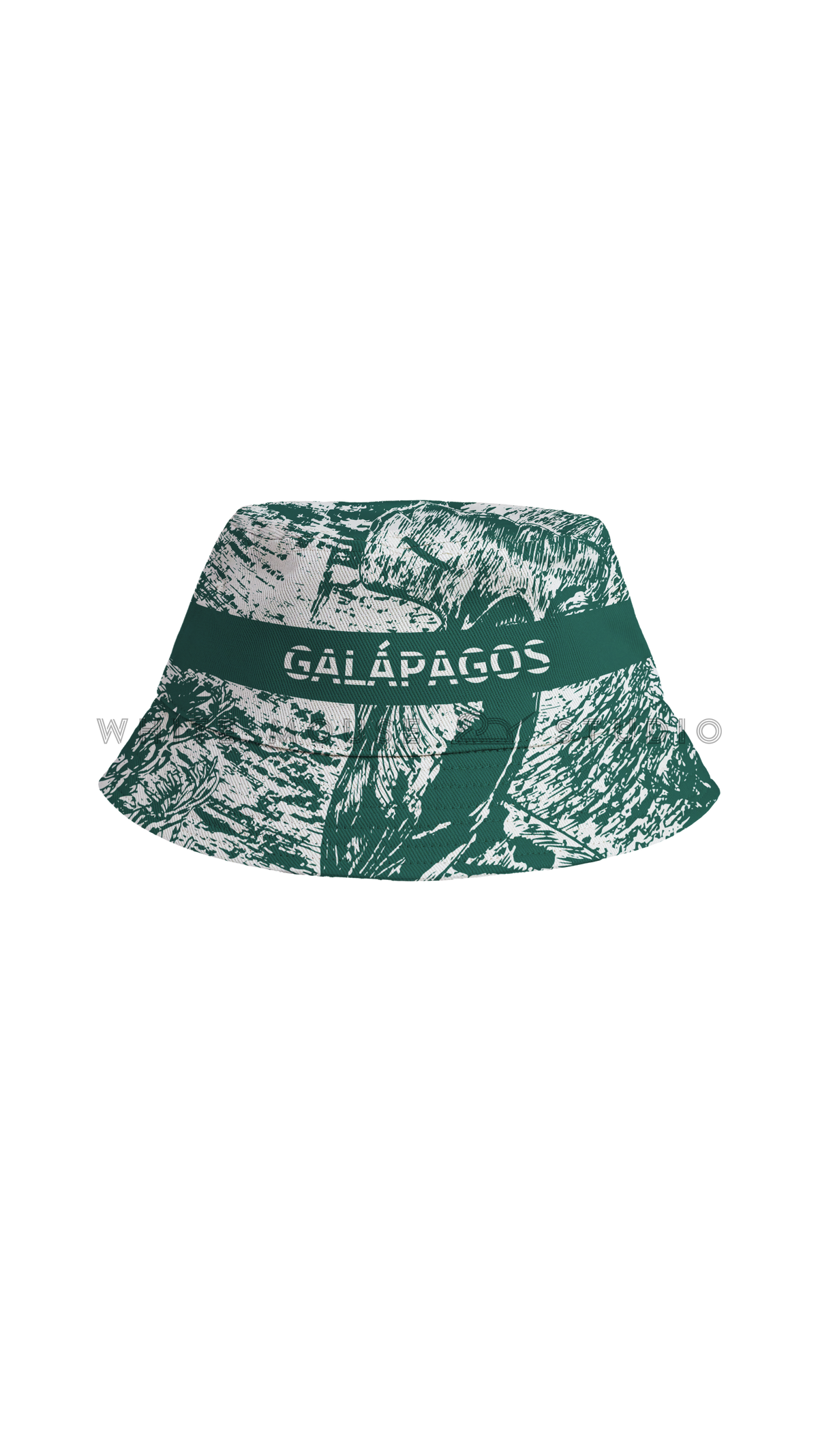 Green fisherman's bucket hat with hammerhead shark design