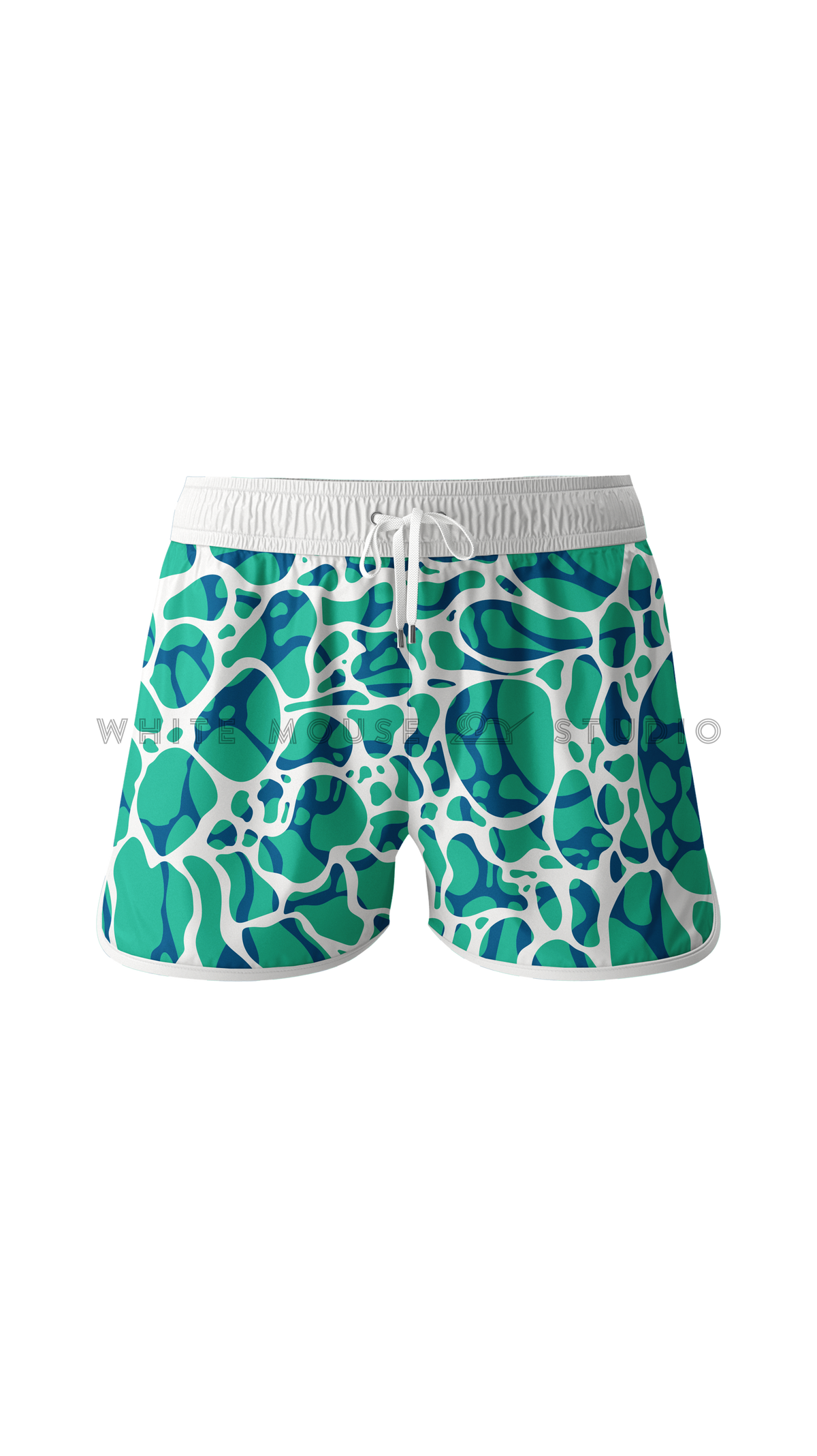 Men's green boardshorts with ripple water pattern