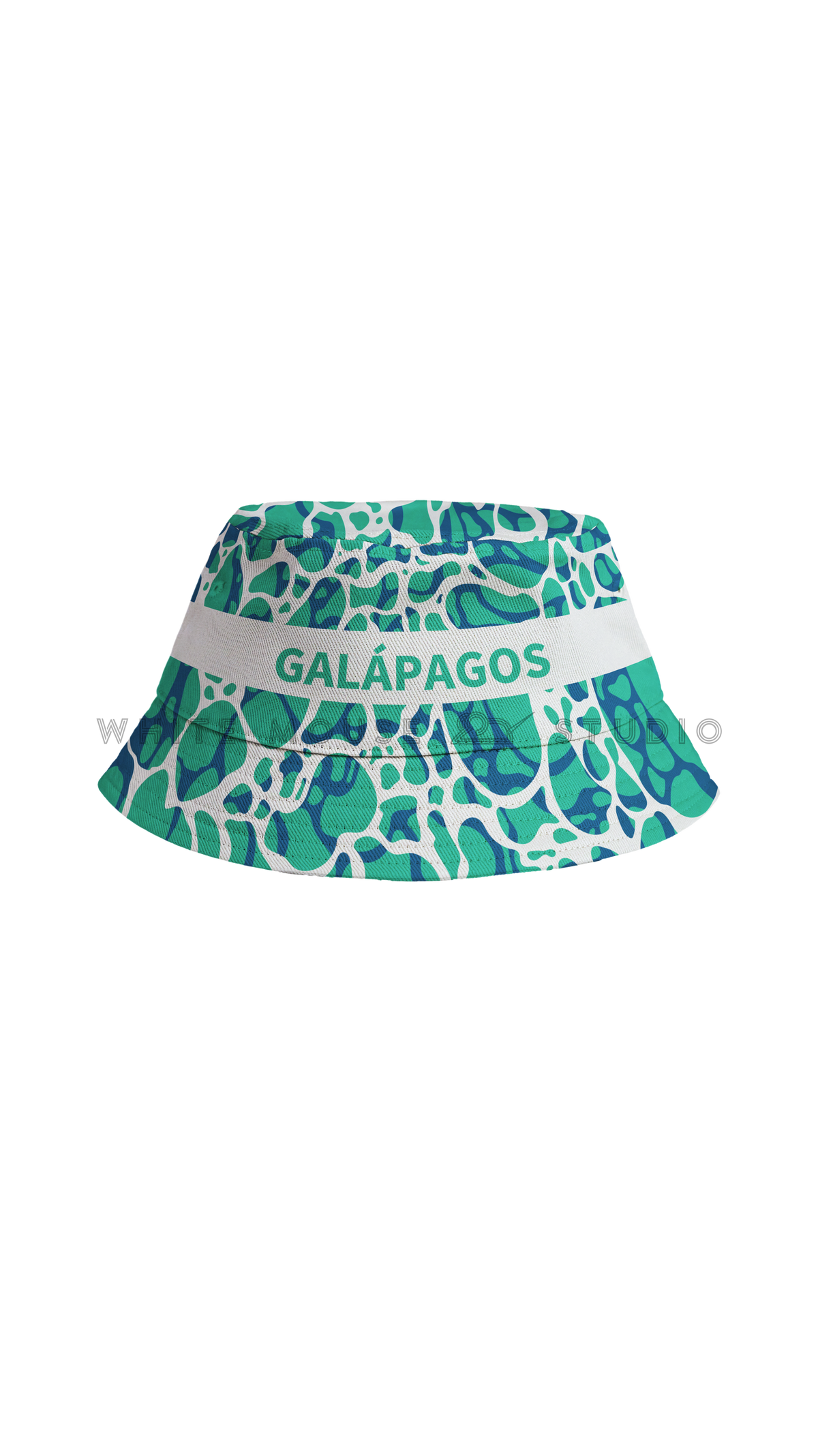 Green ripple-pattern fisherman's bucket hat with white trim
