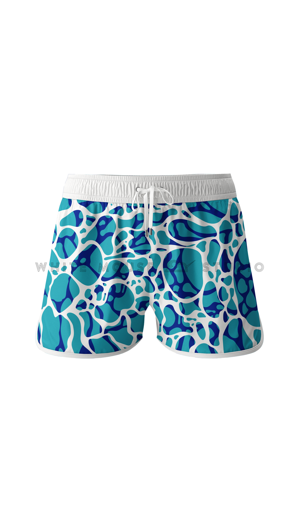 Men's ocean blue boardshorts with ripple water pattern