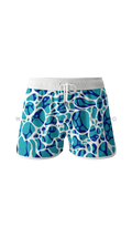 Men's ocean blue boardshorts with ripple water pattern