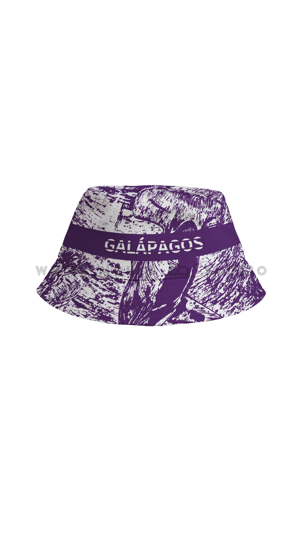 Purple fisherman's bucket hat with hammerhead shark design