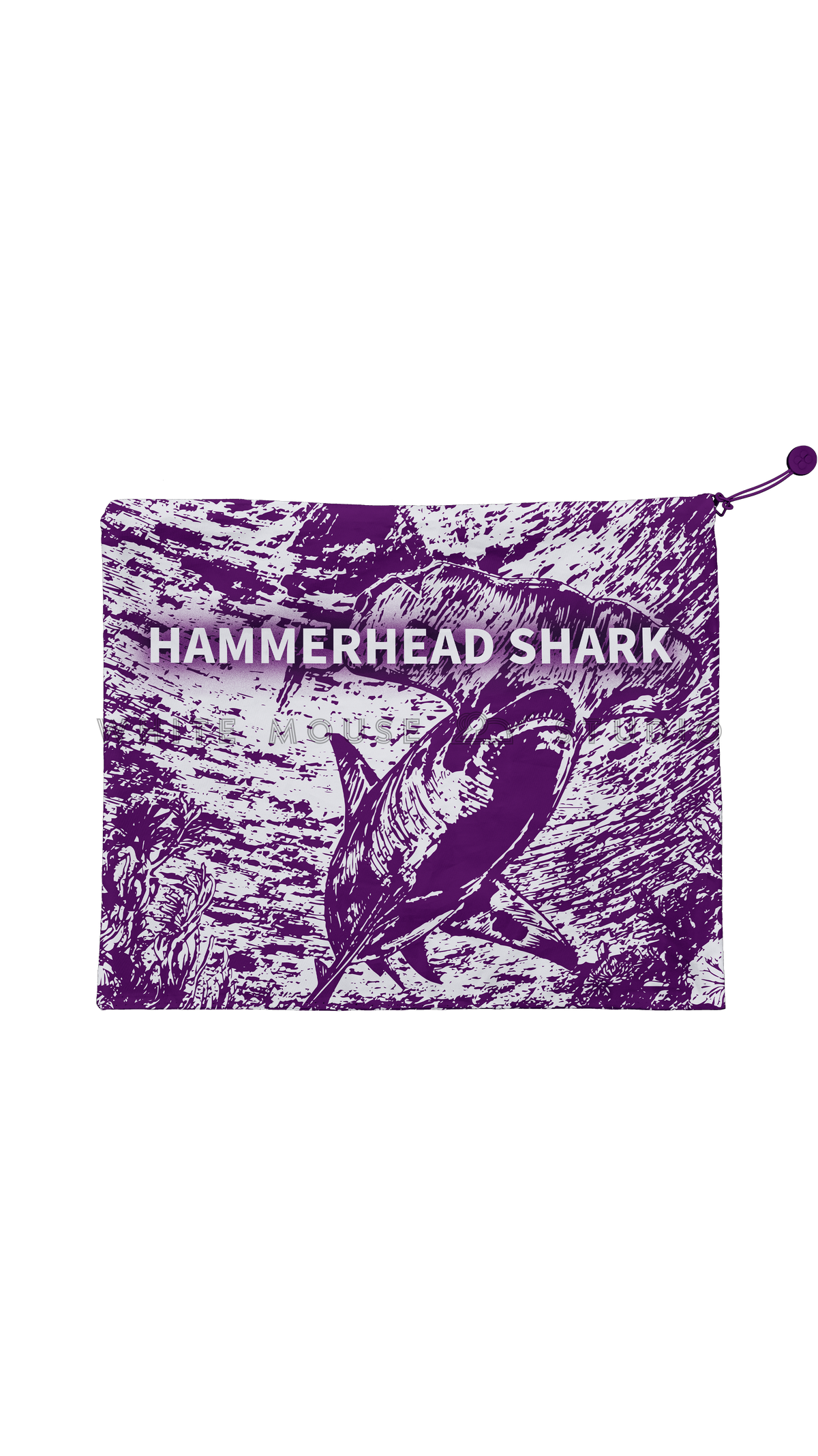 Purple water-resistant bag with hammerhead shark design