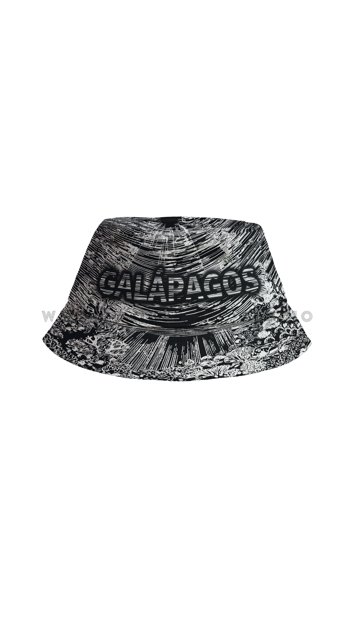 Black fisherman's bucket hat with Underwater World ocean print